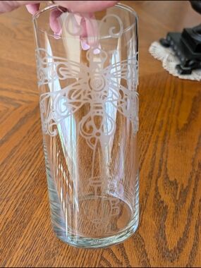 (New) Etched Dragonfly Tall Glass Vase - Clear Glass